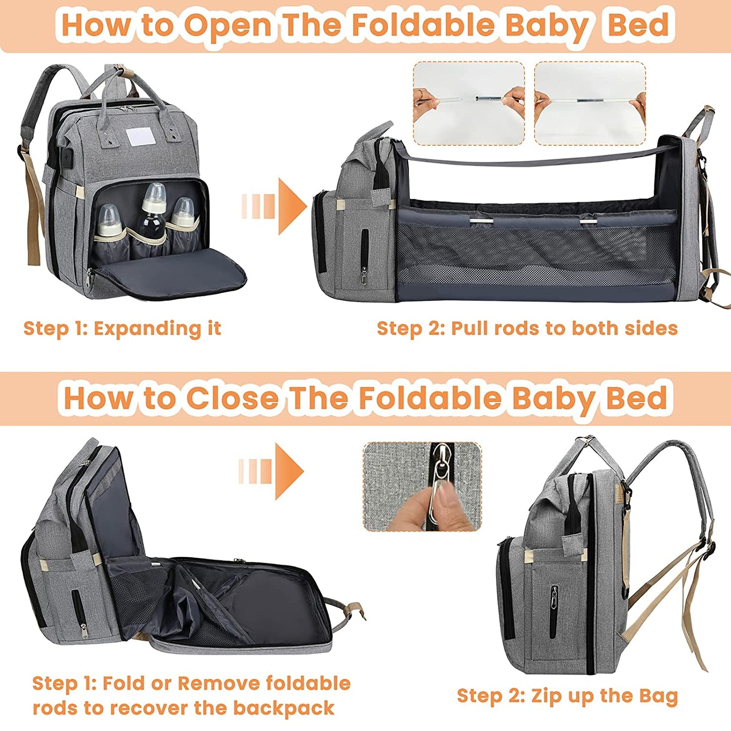 Sac à langer portatif | Berceau de voyage BabyNappy™ - Mon précieux trésor